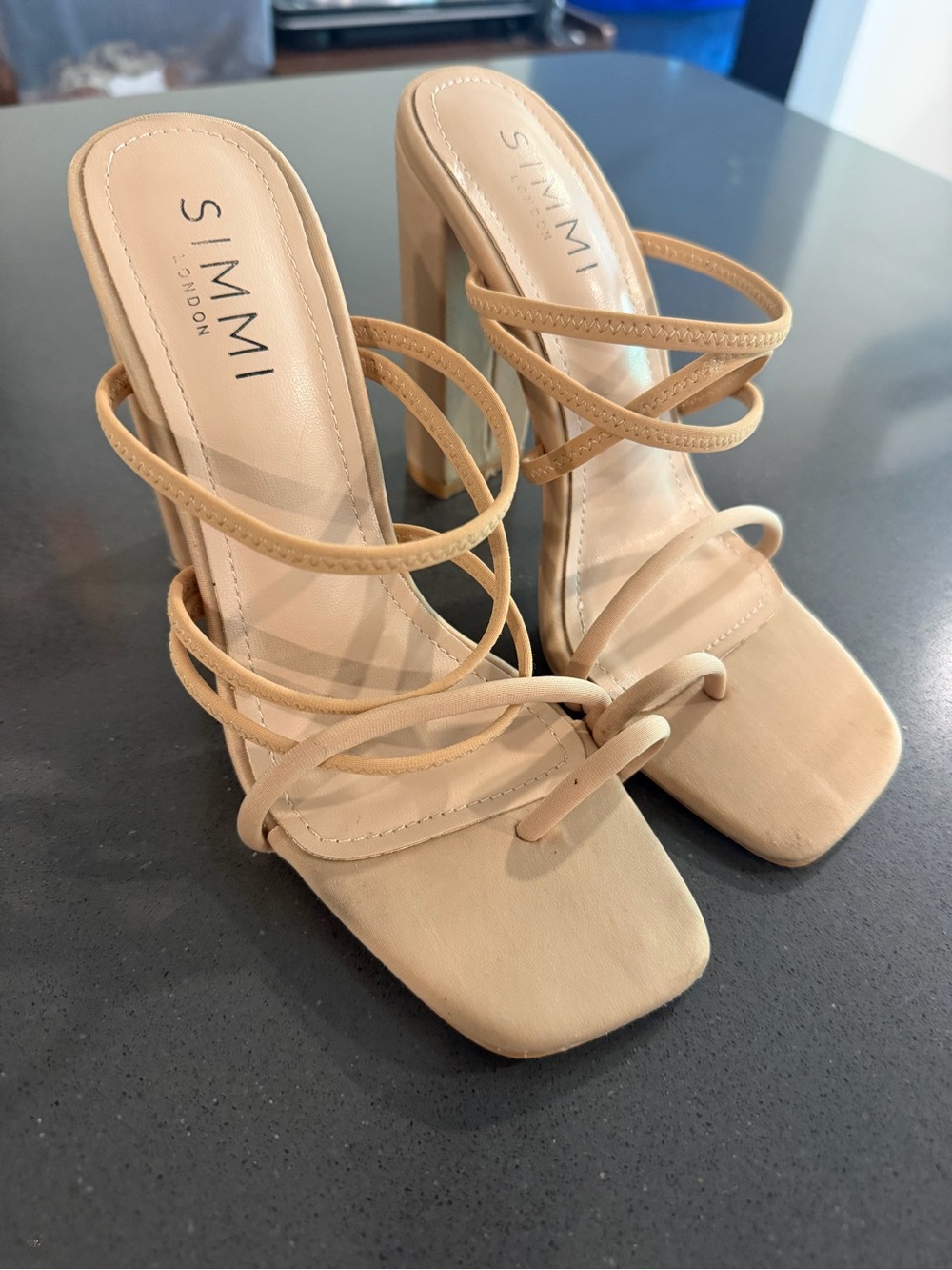 Simmi London Women's Beige Strappy Block Heel Sandals
